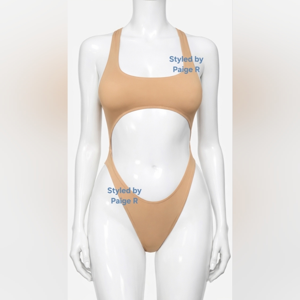 ⛱️SKIMS 1 Piece Sexy Cut out Racerback Monokini Swimsuit Ochre Tan Nude 18 20 2X